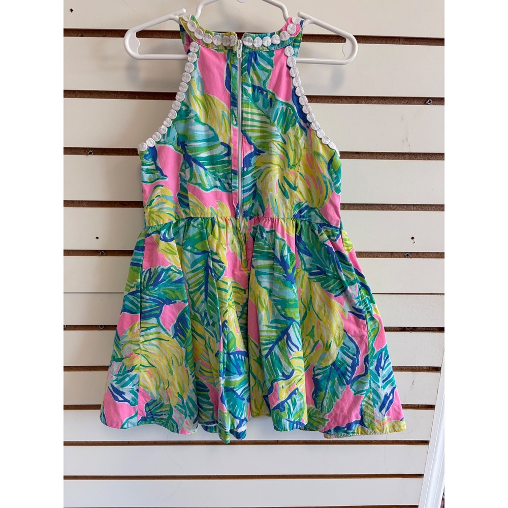 Lilly Pulitzer little kinley pink Green Tropical Palm Lace Halter Dress Size 6 - Picture 4 of 6